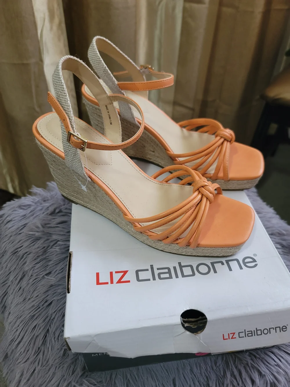 Liz Claiborne Coral Strappy Espadrille Wedges with Ankle Strap